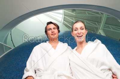 Young couple in bathrobe in Spa