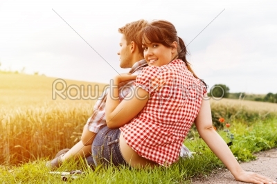 Young sportive couple hiking outside