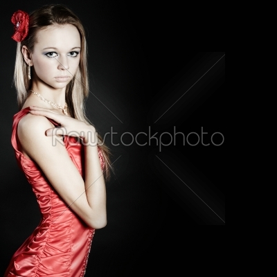 young woman in red