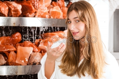 Young woman in salt cave of a Spa