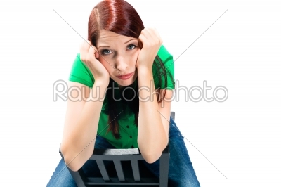 Young woman with white background being bored