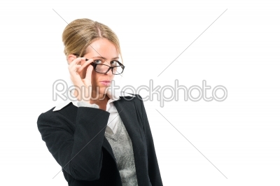 Young woman with white background looking at viewer