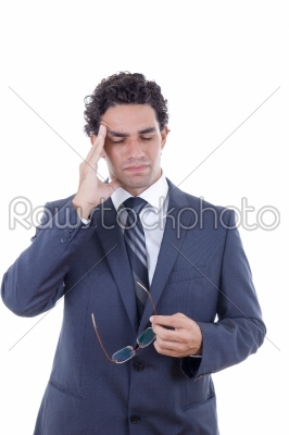 adult man in a suit with a headache