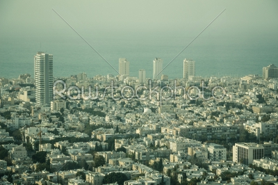 Aerial view of the City of Tel Aviv, Israel on hazy day