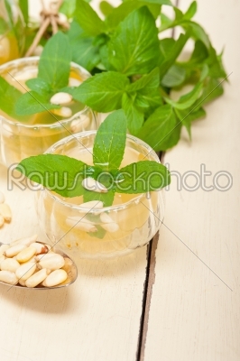 Arab traditional mint and pine nuts tea