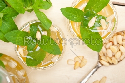 Arab traditional mint and pine nuts tea