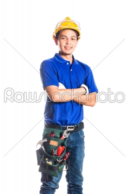 Asian construction  worker with tools