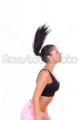 attractive brunette woman exercising in sportswear