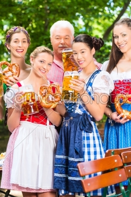 Beer garden - friends drinking in Bavaria Pub