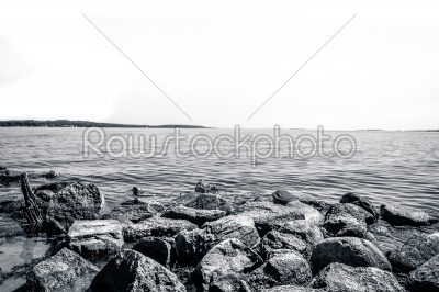Black and white coastal scenery
