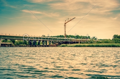 Bridge construction by the lake