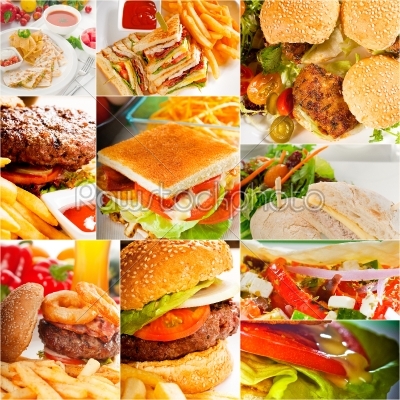 burgers and sandwiches collection on a collage