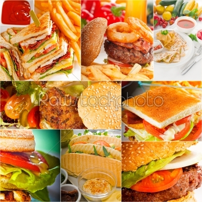 burgers and sandwiches collection on a collage