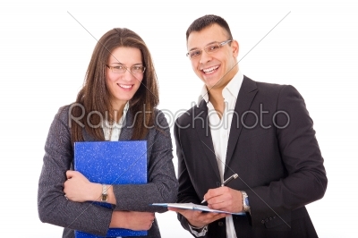 businessman and his young secretary with notes