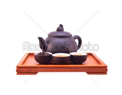 chinese green tea clay pot and cups