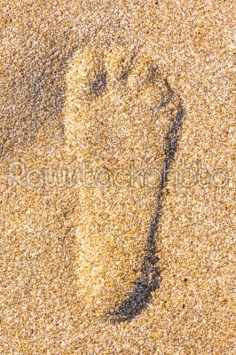 close up of footstep in sandy on the beach