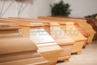 Coffins in shop of mortician