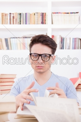 confused student with books