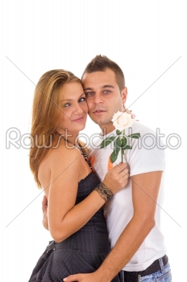 couple in love with rose between