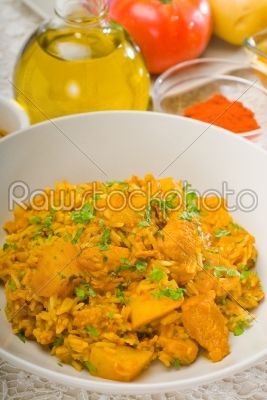 curry beef rice and potatoes