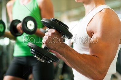Dumbbell training in gym 