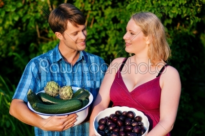 Farmers with fruit and vegetables 