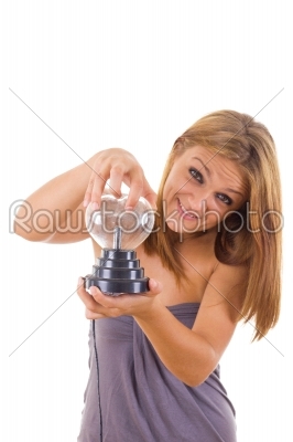girl holding electric vitreous heart of glass