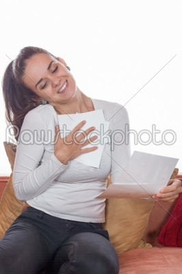 girl in love looking at photos