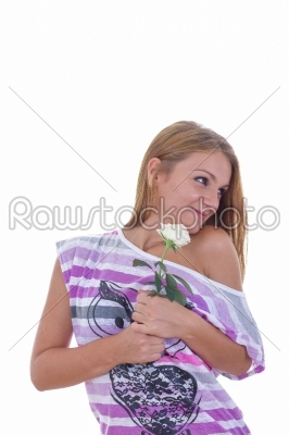 girl receives a rose as a gift