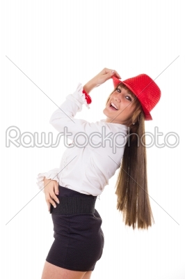 girl with the red hat smiling
