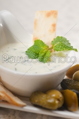 Greek Tzatziki yogurt dip and pita bread