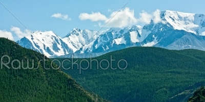 green hill and rock Altai mountain in ice