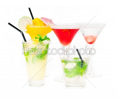 group of cocktails drink isolated on white