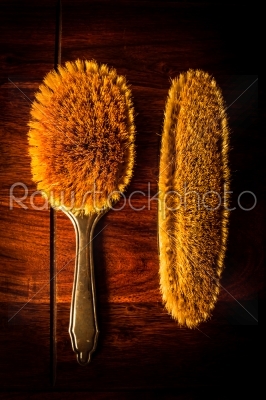Hairbrushes on wood