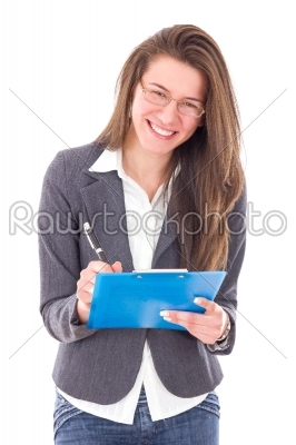 happy smart student girl holding notebook and smiling