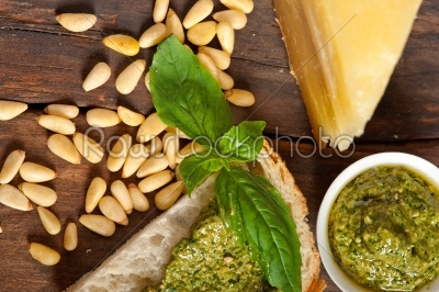 Italian basil pesto bruschetta ingredients