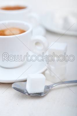 Italian espresso coffee and sugar cubes