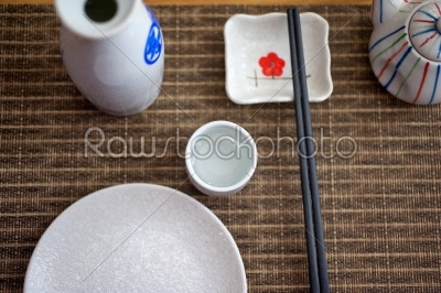 Japanese style table set and sake