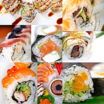 Japanese sushi collage 