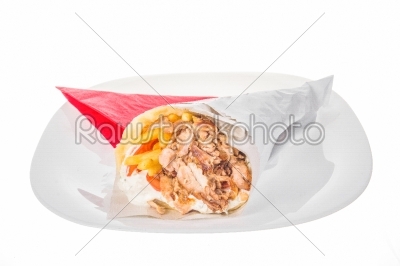 kebab tortilla with grilled meat and french fries