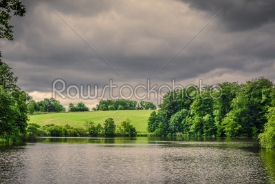 Lake scenery in dark cloudy weather