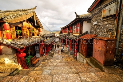 Lijiang China old town streets and buildings