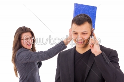 man cheating and woman punching him