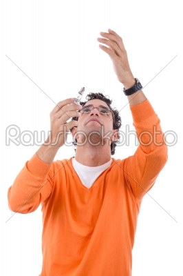man electrician placing light bulb
