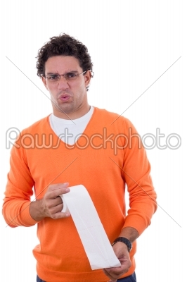 man holding toilet paper with stomachache