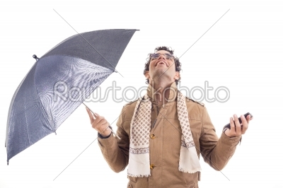 man in the coat with an umbrella in studio