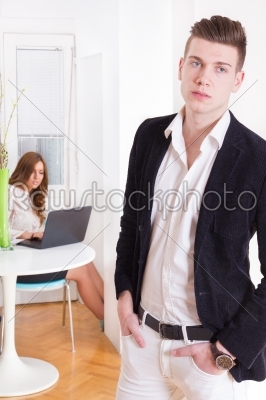 modern couple woman and man in living room disappointed