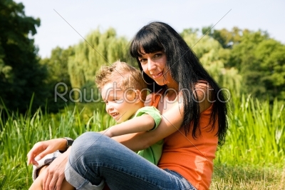 Mother and son outdoors