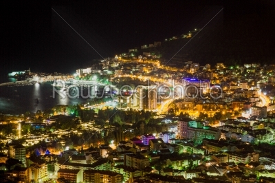 night scene panorama of city at the sea in Montenegro