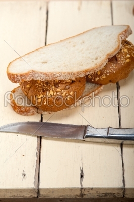 organic bread over rustic table